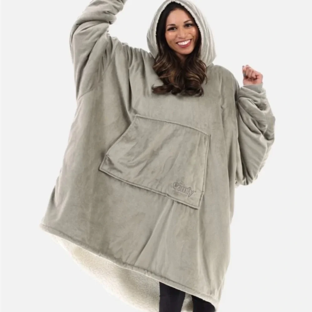 The Comfy The Original Blanket/Sweatshirt Faux Sherpa Lined Shark Tank Gray OS
